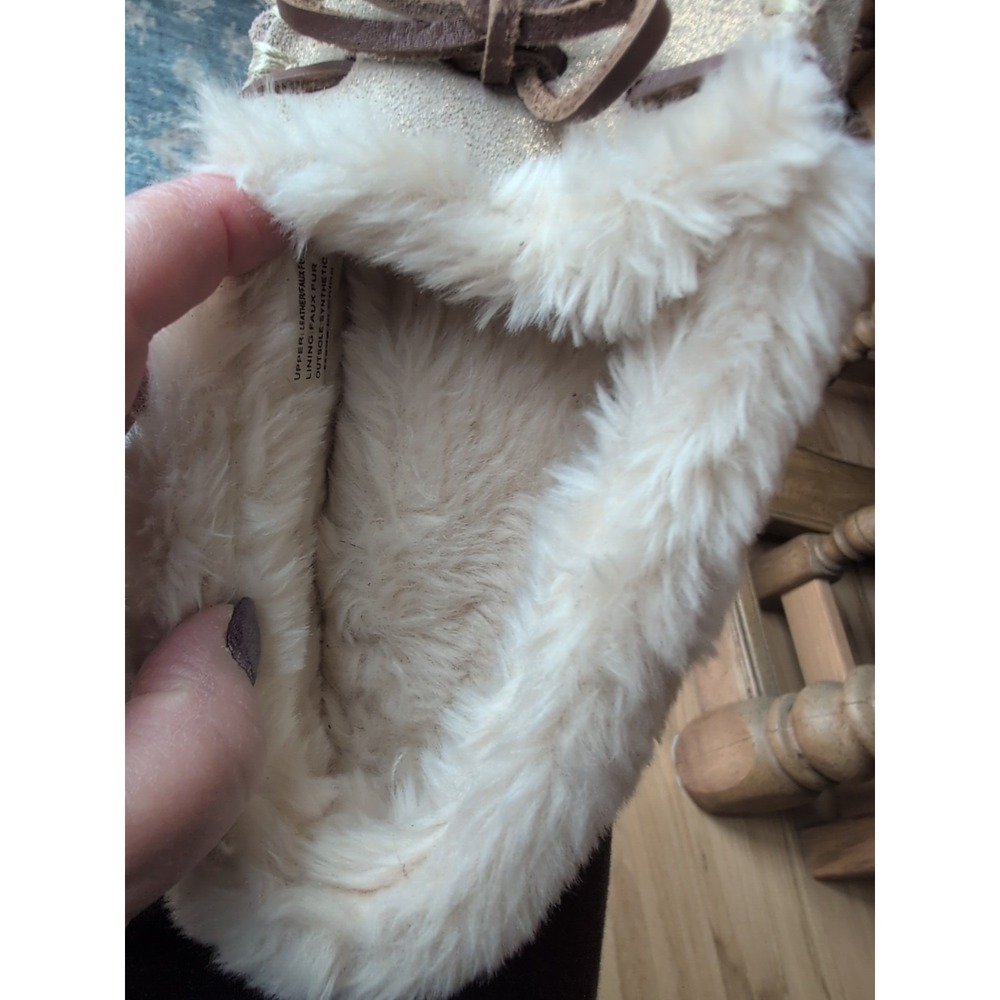 J Crew Womens Beige Gold Sheen Faux Fur Loafer Slippers Slip On  Size 6M EUC - Picture 11 of 11